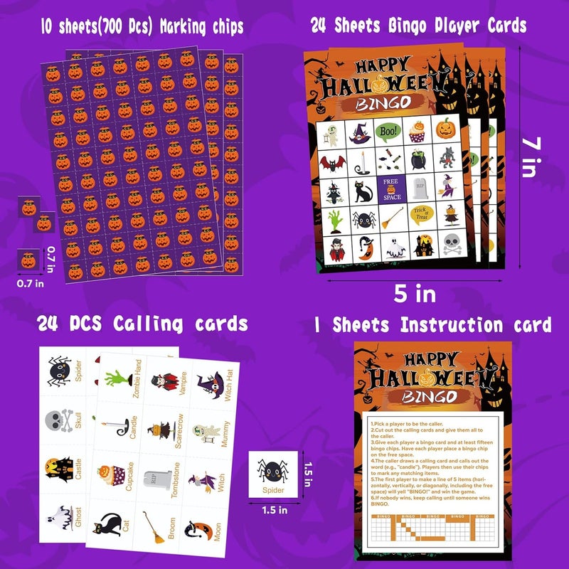CRYSFIY Halloween Bingo Game,24 Players Halloween Bingo Cards,Halloween Party Game for Classroom Activities, School Carnivals, Office Events, Family Nights, and Holiday Entertainment,Halloween Party Supplies - Image 4